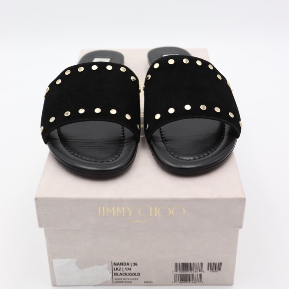 New Jimmy Choo Black Nanda Studded Slide Sandals - Picture 2 of 8